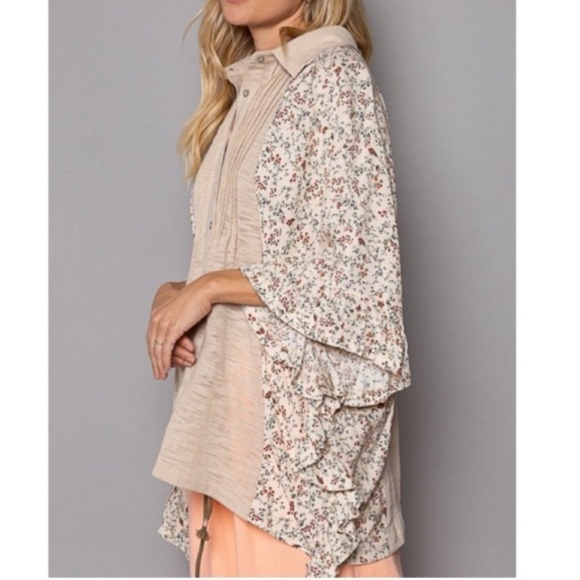 POL Top Pin tuck button down Boho Small - Large New Boutique OVERSIZED - Picture 6 of 10